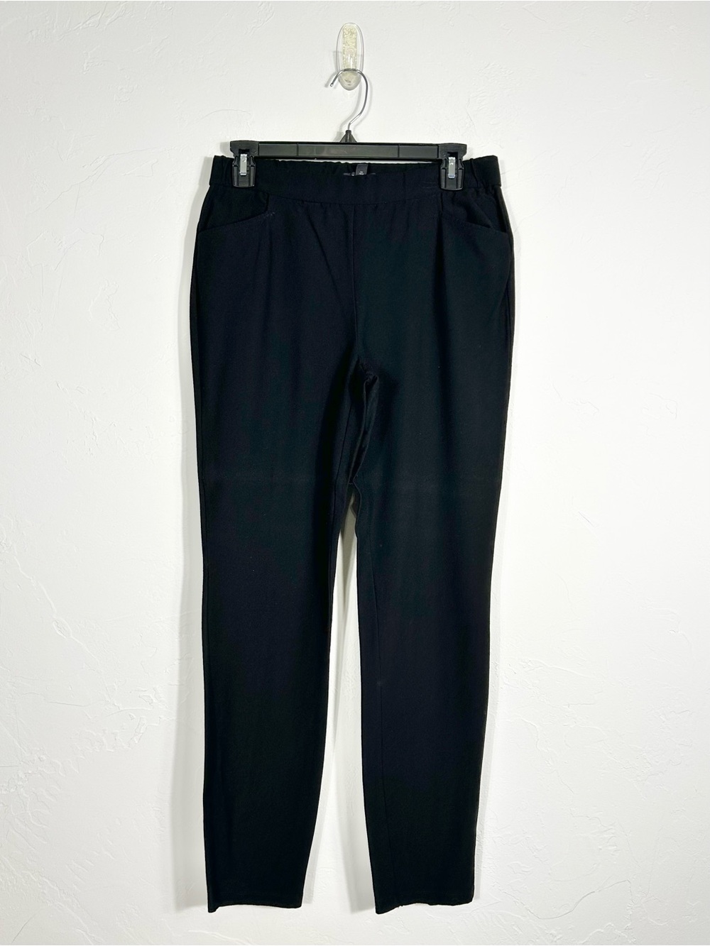 Eileen Fisher Black Ponte Slim Ankle Pants Rear Hem Zipper Cuff Size Small